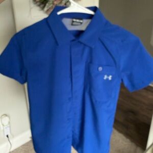 Under Armour Kids Royal Blue Button Down Shirt. UPF 50+